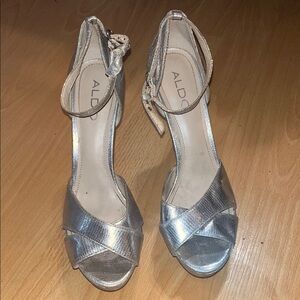 Aldo Metallic Silver Strappy Heels